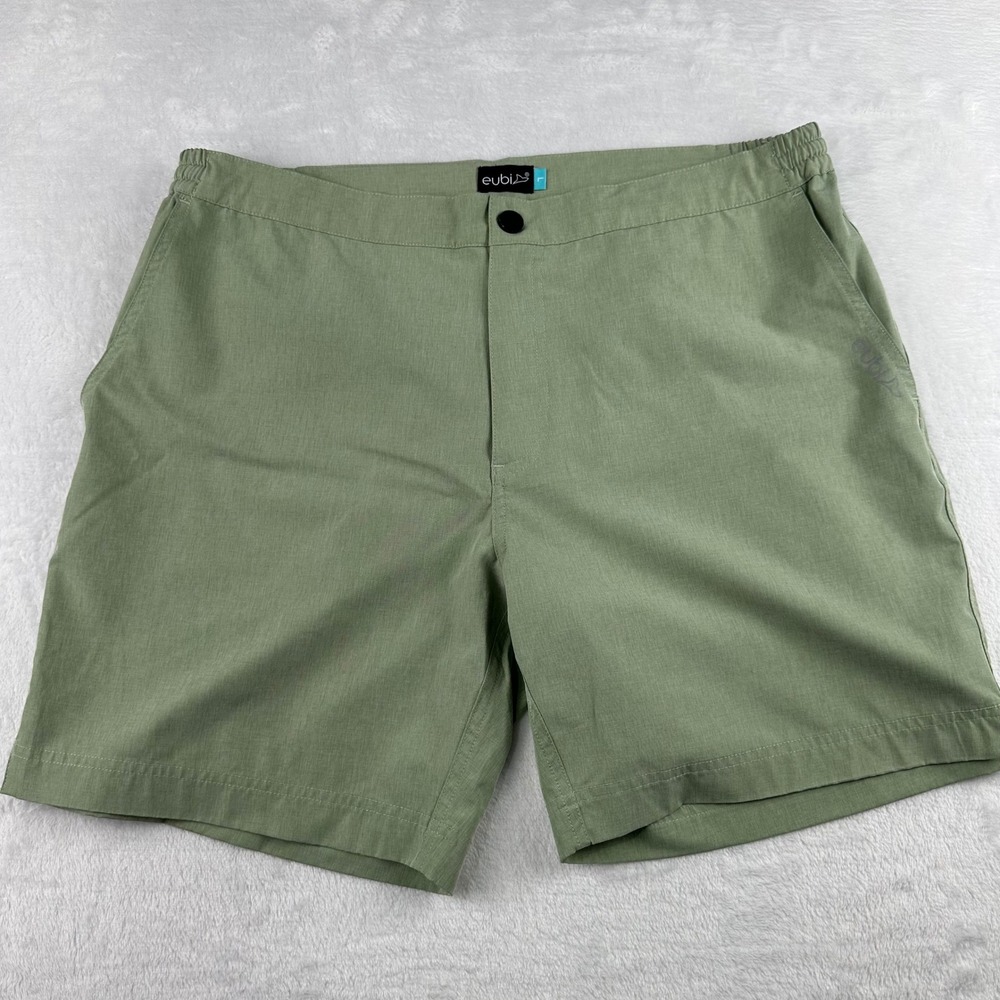 Eubi Mens Hybrid Shorts Sage Green Elastic Waist Board Shorts Size Large L1-0475